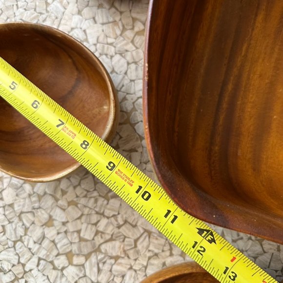 Vintage Teak Pineapple Salad Bowl Set Mid Century Modern- 6 Pieces - Picture 5 of 7